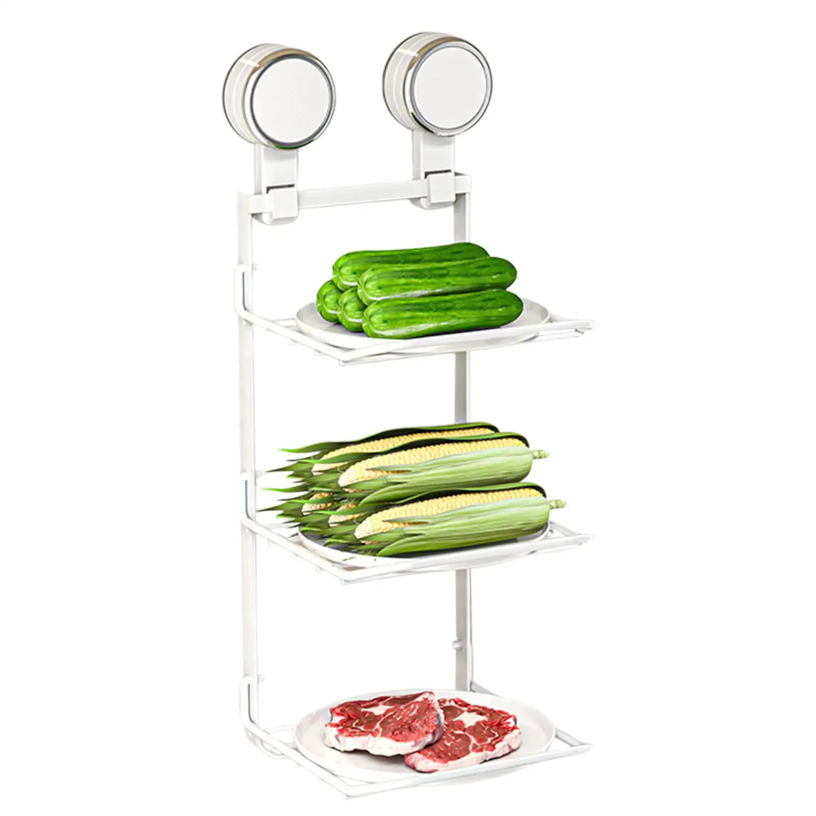 

Wall Mount Folding Shelf 3 Tiers Suction Cup Space-Saving Organizer Folding Storage Shelves Wall Mounted For Kitchen Dining Room