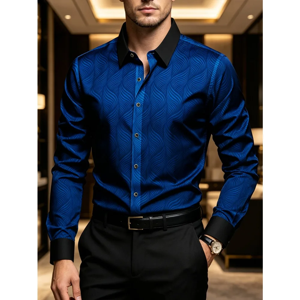 FGKKS Men Shirt Brand New Elegant Fashion European Long Sleeve Smart Casual Elastic Wrinkle-free Male Business Dress Shirts