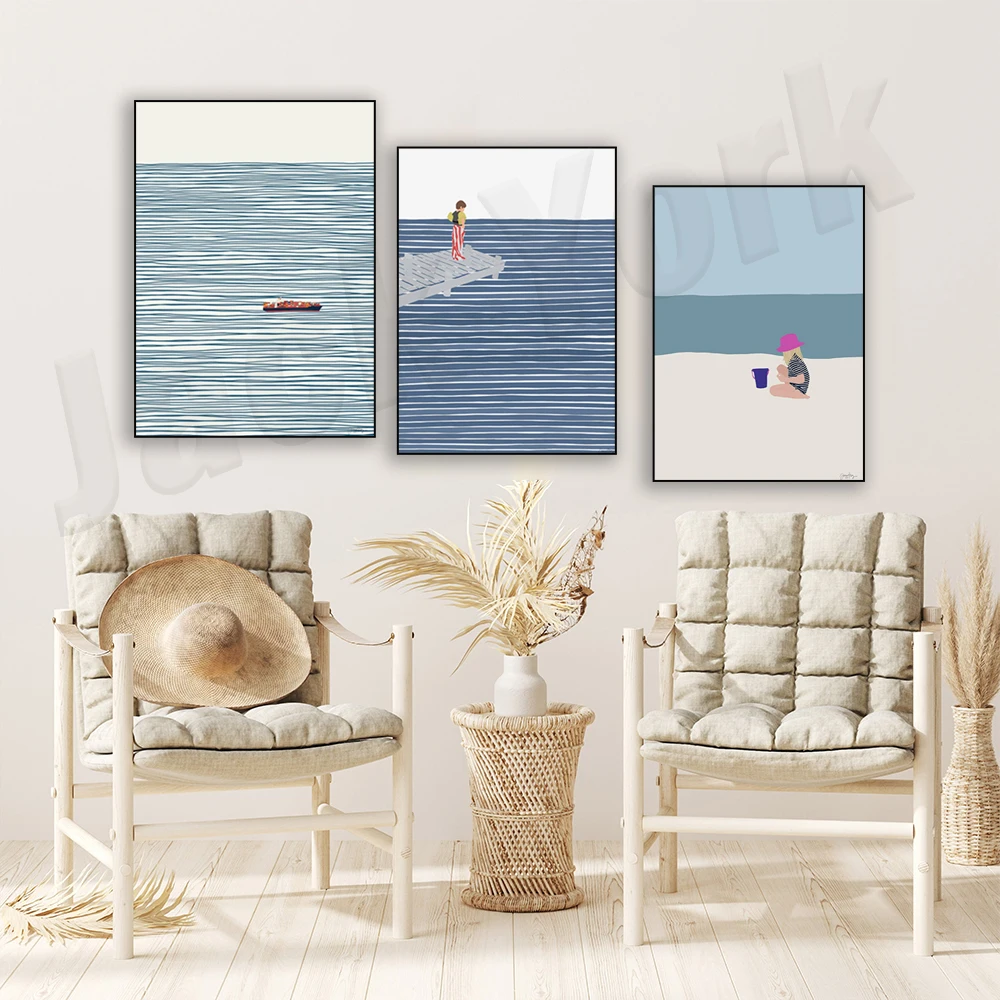 Brothers Print. Boys in Inner Tubes Art，Girls in Pink Floaties，Sisters on the Beach. Art Print.