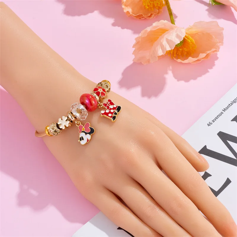 Disney Cartoon Cute Mickey Minnie Mouse Head Charm Bracelets for Women Girls Fans Lovely DIY Beads Hand Accessories Gifts