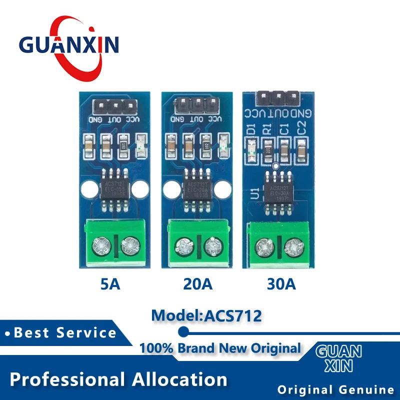 

ACS712 Hall current sensor module 5A/20A/30A range electronic detection board DC5V