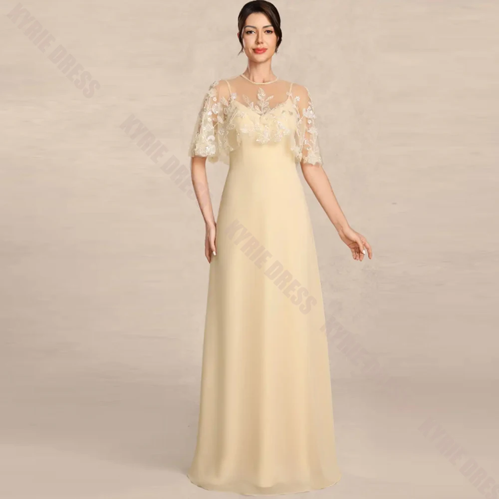Customized Mother of The Bride Dress V Neck with Cape Beading Applique Draped A Line for Wedding Guest Dress Party Evening Gowns