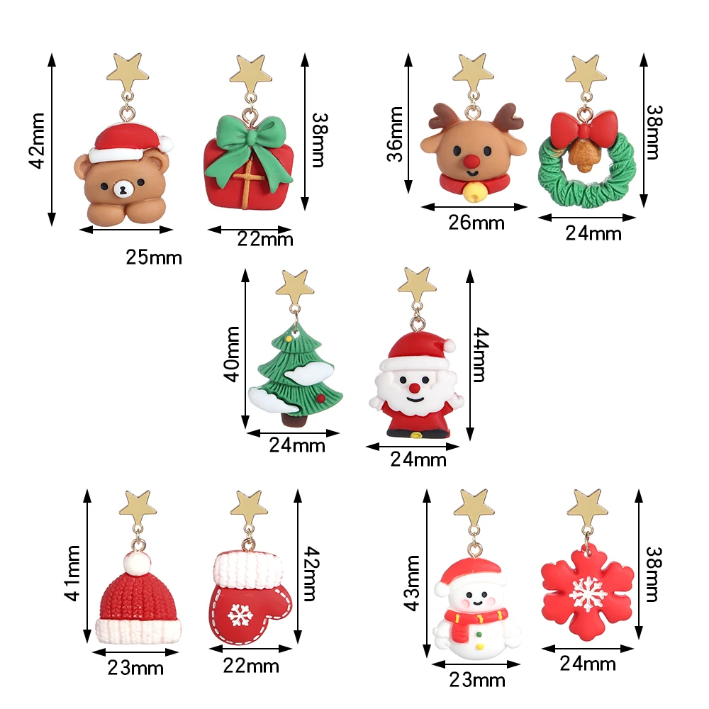 1 زوج/الوحدة عيد الميلاد الراتنج الأقراط شجرة عيد الميلاد سانتا كلوز ثلج ندفة الثلج الغزلان الدب استرخى أقراط للفتيات هدايا الحفلات #2