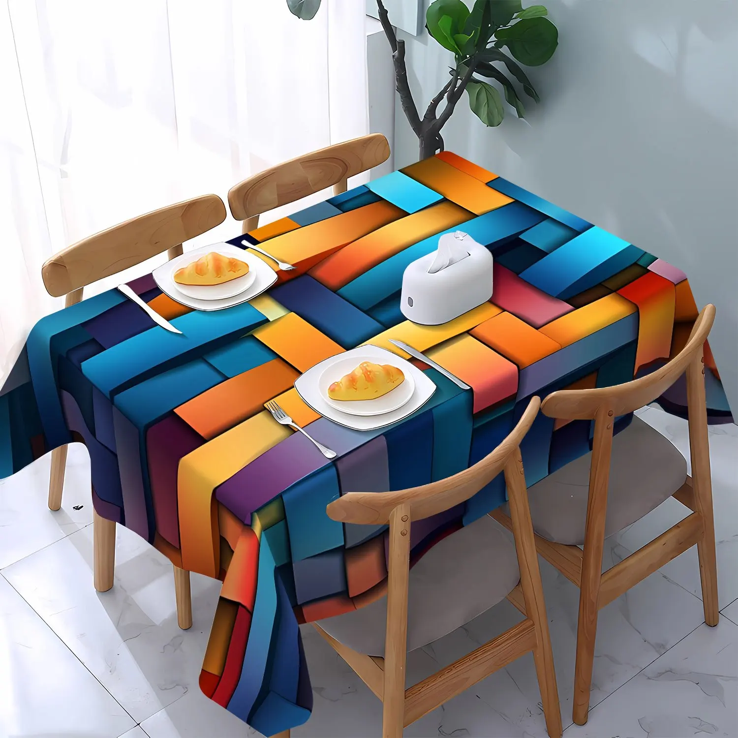 One three-dimensional geometric pattern polyester tablecloth, washable table cover.