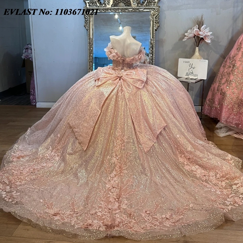 Evlast Blush quinnceanera ชุดชุดไปงานเต้นรำแวววาวลูกปัดคริสตัลชุดรัดตัว16 vestidos de 15 anos SQ674