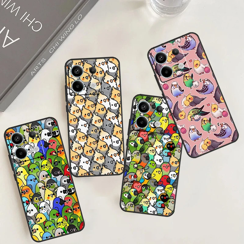 Cartoon Cockatiel Collage Case For Redmi Note 13 Pro Plus 9 10 11 12 Pro 10S 11S 12S Redmi 13C 10A 9C 10C 12C Cover