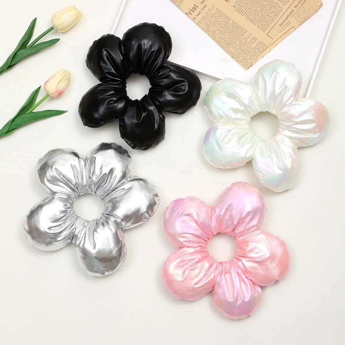 2025 New Arrival Luxury Padded 3D Flower Scrunchies – Sweet Elegant Bun Hair Ties for Trendy Looks