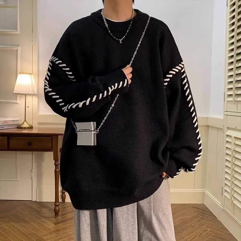 

Мужской свитер оверсайз 300 Pou Lazy Sle с круглым вырезом, повседневный, свободный, вязаный, осенне-зимний дизайн, американский стиль