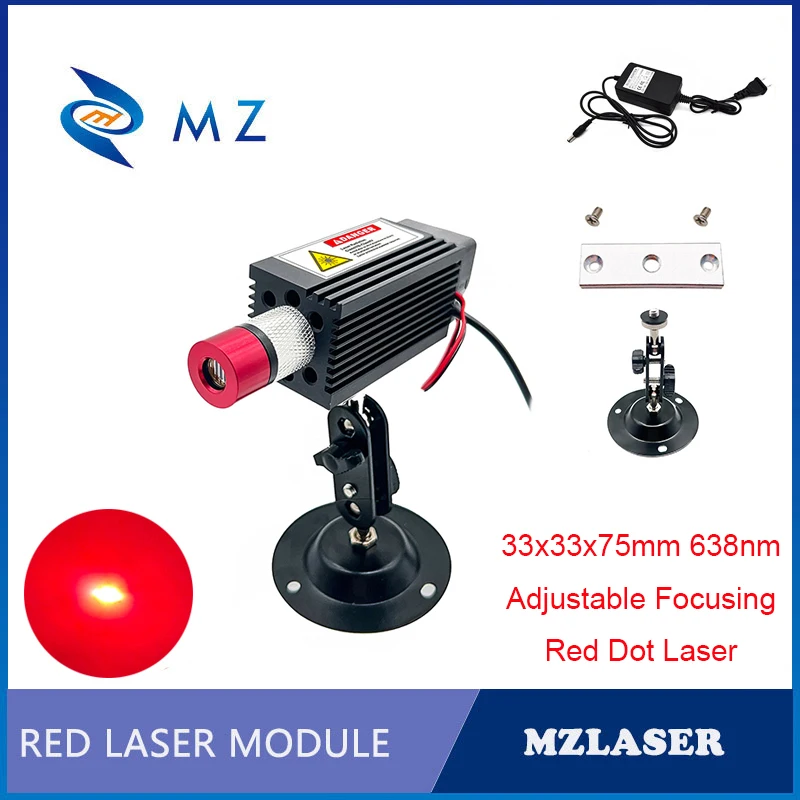 High Brightness Adjustable Focusing 638nm Red Dot 300mw 500mw 800mw 1000mw Laser Module With Bracket+Adapter Industrial Grade