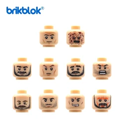 Wholesale Lot 10 Mini Bricks Head Custom male man beard Heads Face Expression for MOC Figures City Blocks Building Toys Bulk