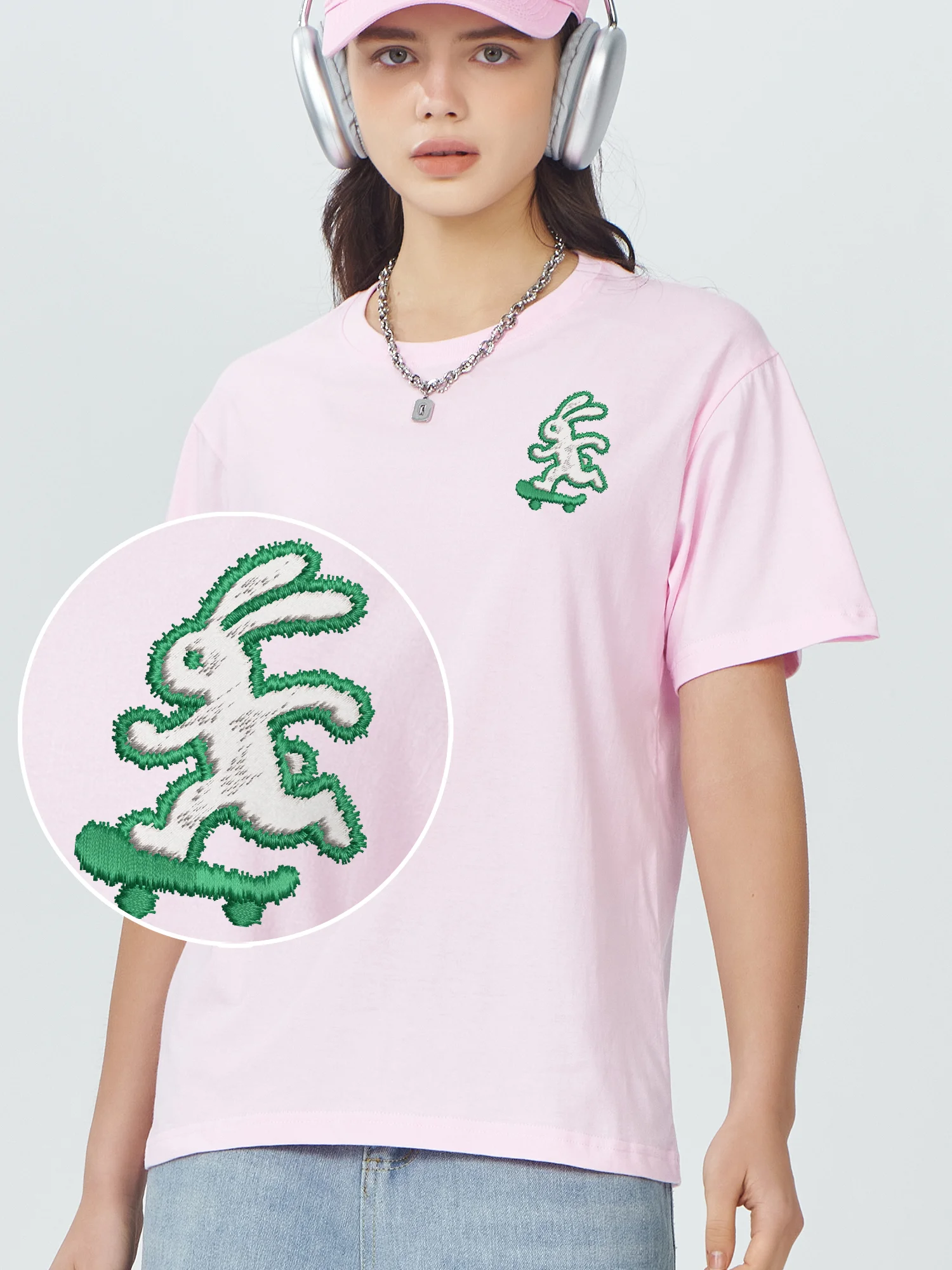 Running Rabbit Embroidered Short Sleeve Luxury Tshirt Men High Quality Fashionable Embroidery Camiseta Couples Clothes