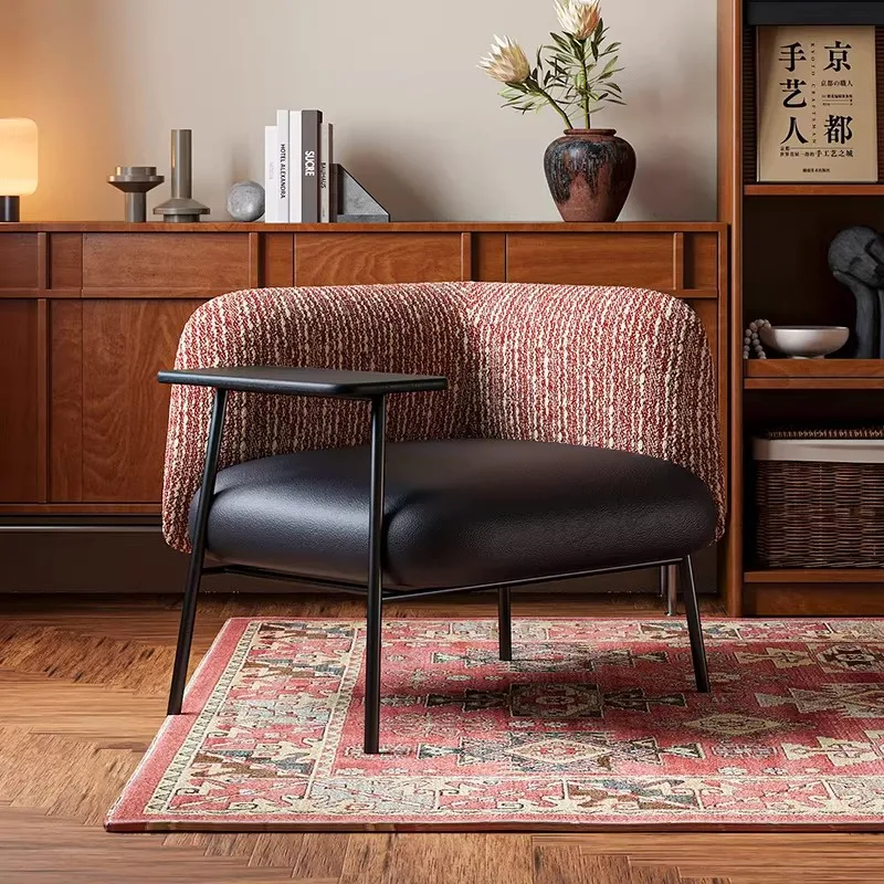 Mid Century Single Sofa Chair Study Bedroom Reading Chair Living Room Balcony Creative with Side Table Lazy Leisure Chair