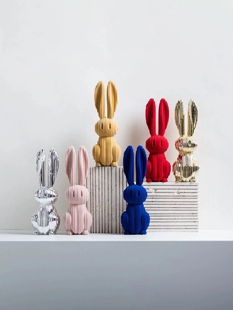 Cartoon Rabbit Statue Long Eared Rabbit Statue Table Decoration Accessories Action Figure Miniature Items Ornaments Holiday Gift