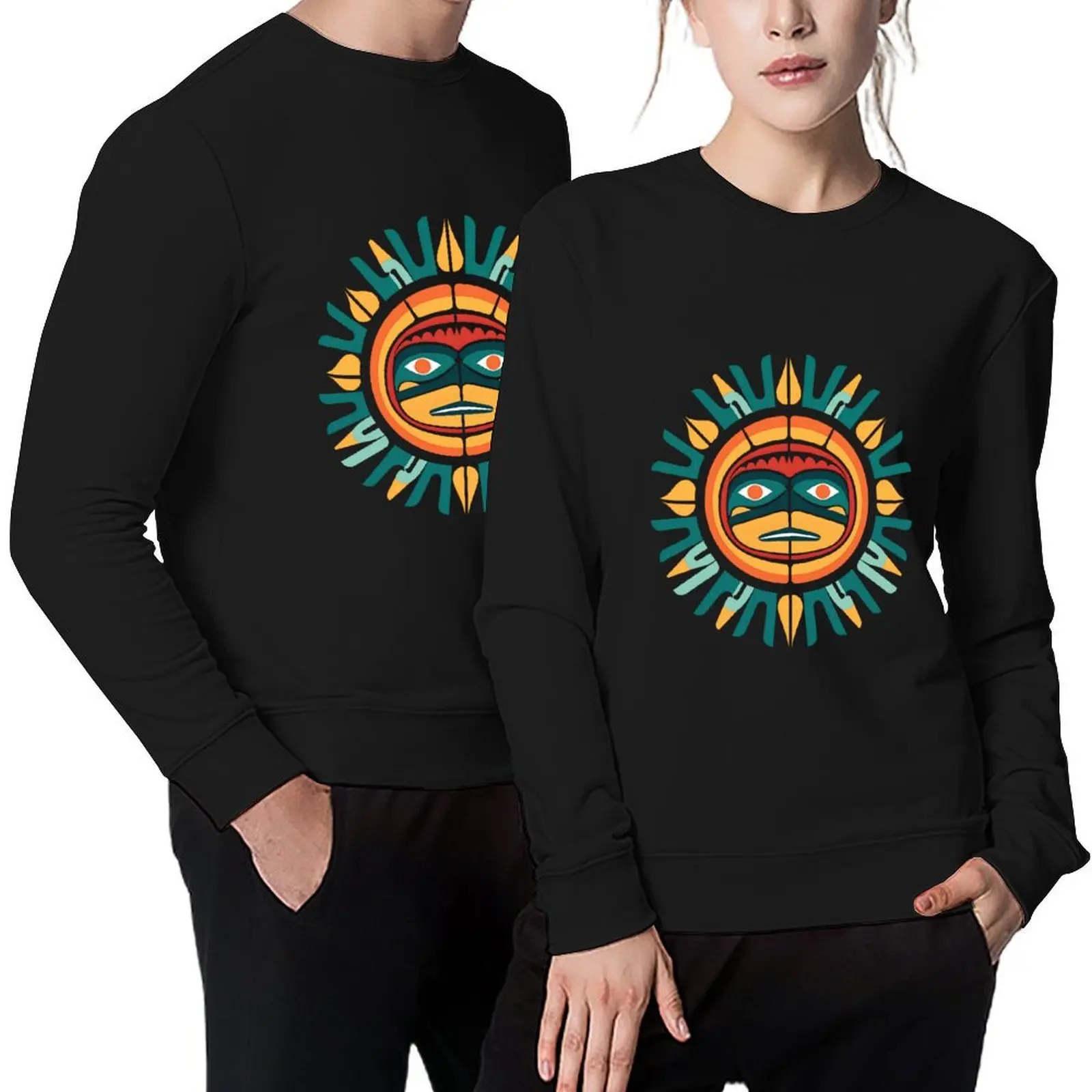 

Inuit Sun style native art of a Warrior Sun. Pullover korean clothes anime clothing japanese style hooded sweatshirt for men