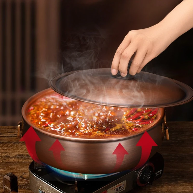Handcrafted Pure Copper Hot Pot with Two Mandarin Ducks Design Multipurpose Soup And Stock Pot for Uniform Heat Distribution