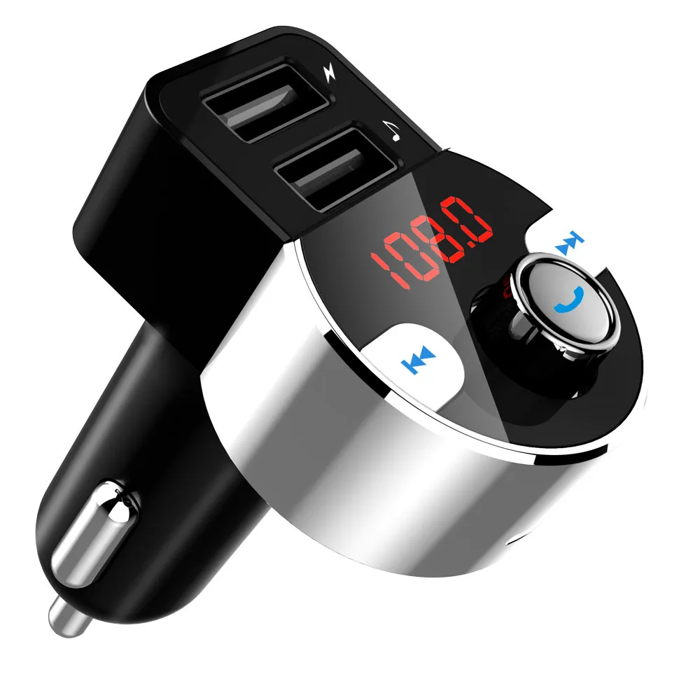 

Bluetooth FM Transmitter Car Radio Audio Adapter MP3 Player Handsfree with Dual USB Display Voltage Play TF Card Silver