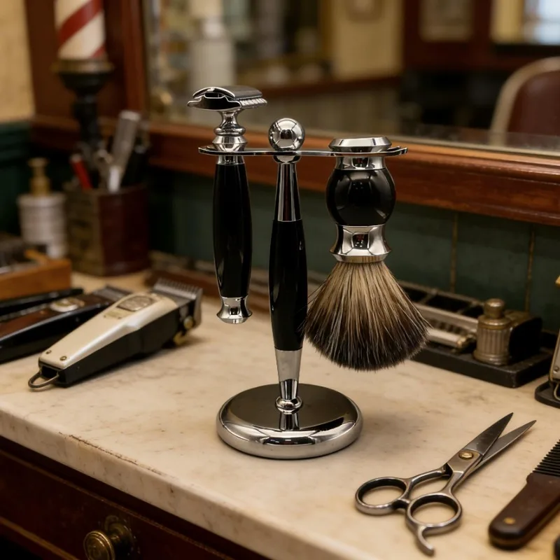 Men’s Complete Shaving Set with Manual Razor, Brush and Stand, Practical Grooming Tools for Everyday Smooth Shaving