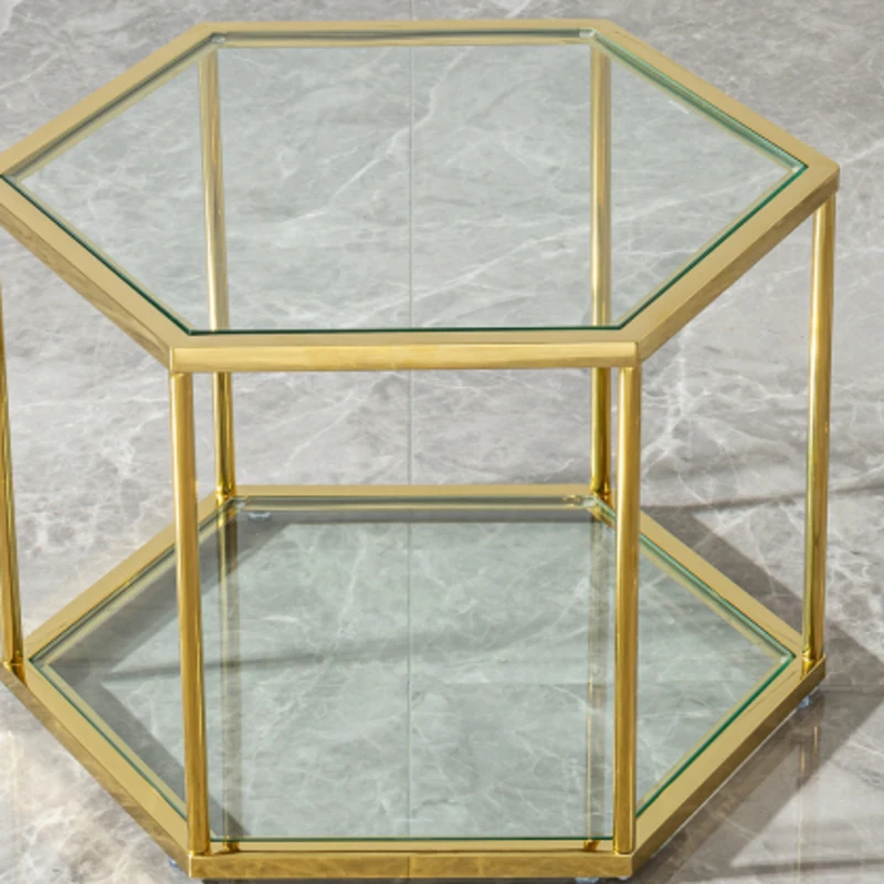 Golden Glass Coffee Table Modern Glass Center Table Hexagonal Modular Coffee Table Small Side Table Suitable For Living Room