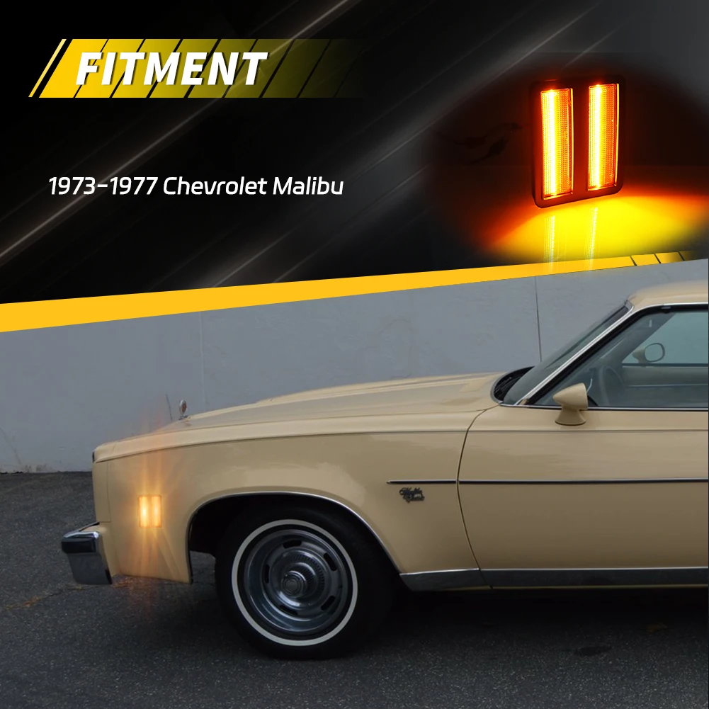 

2Pcs Front Or Rear Fender Light Side Marker Light Reflector Light W/Bezels/LED For 1973 1974 1975 1976 1977 Chevrolet El Camino/Malibu GMC Sprint