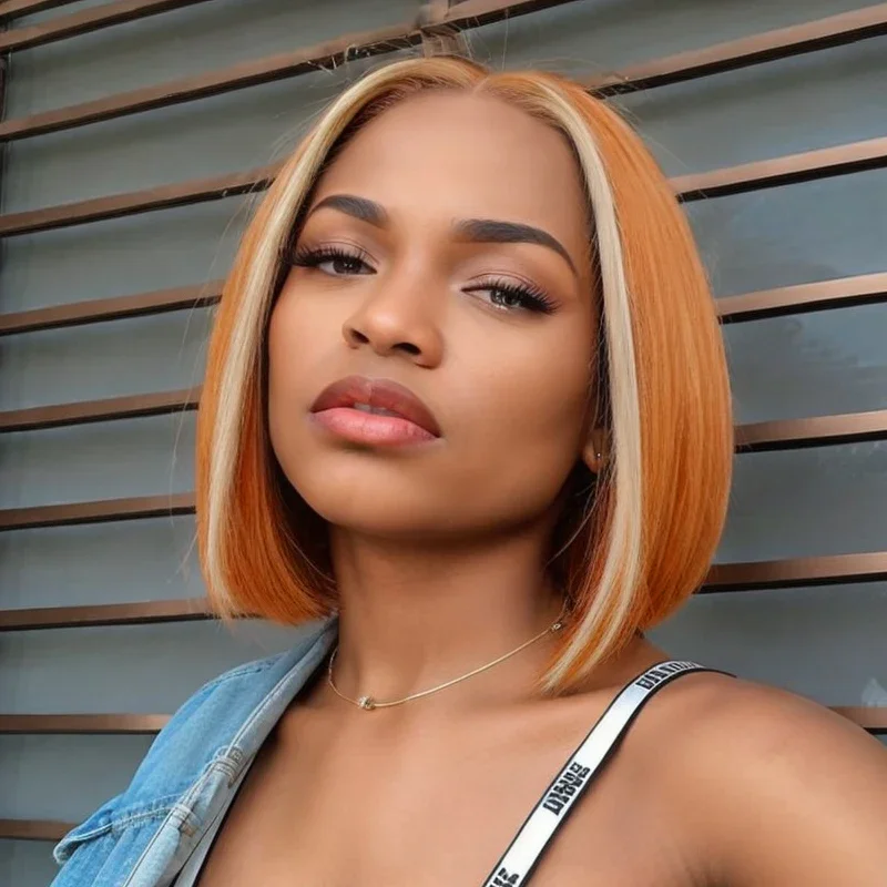 

Short Orange Straight Bob Wig Ginger Orange With 613 Blond Human Hair Lace Front Wigs For Women Cosplay 13x6x1 Lace Front Wigs