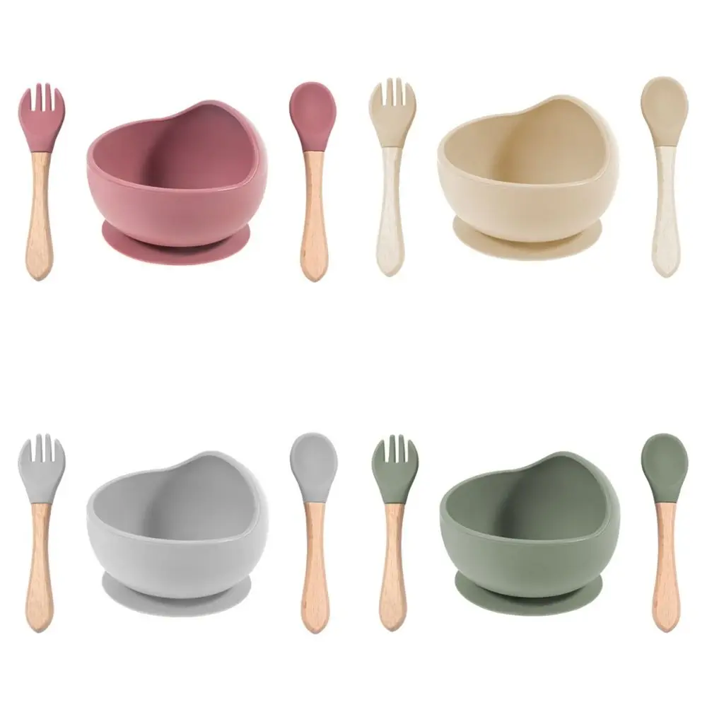 

Противоскользящая силиконовая миска для кормления детей, гибкая водонепроницаемая водонепроницаемая присоска, портативная с ложкой и вилкой