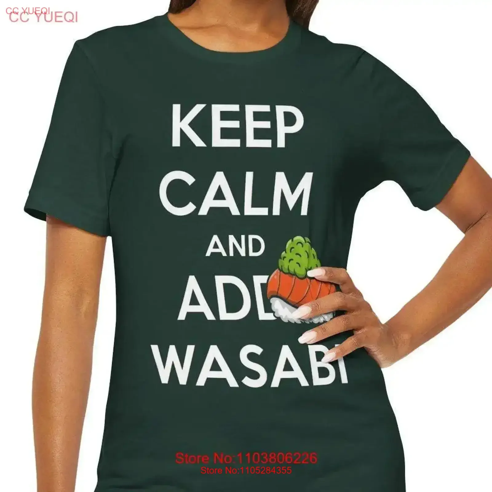 Sushi Lover T Shirt Keep Calm and Add Wasabi Funny Foodie Japanese Cuisine Top Food Pun Clothing vintage Washed fashion graphic