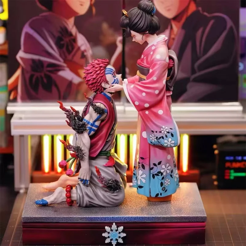 27cm Demon Slayer GK Popart Akaza & Koyuki Kirschblüten-Szene Desktop-Ornament Modellfigur Anime Sammlerstück Peripherie-Geschenk