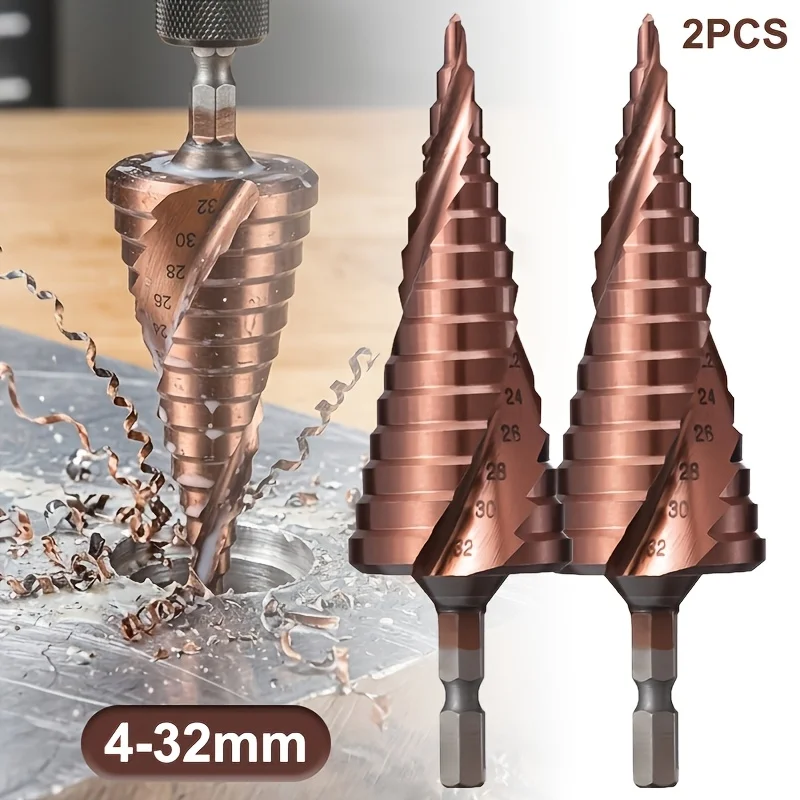 2pcs M35 Cobalt Step Drill Bit, 4-32Mm, 15 Steps, Hss-Co 5% High-Speed Hole Cutter with Reinforced Anti-Snap 1/4