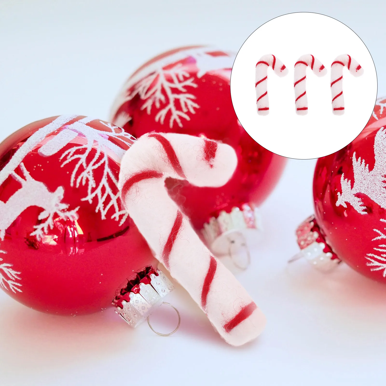 

6pcs Wool Felt Candy Canes Mini Christmas Decorations For Diy Phone Case Nail Art Scrapbook Craft Party Supplies Handcrafts