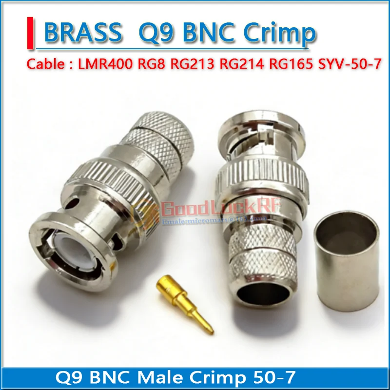 Q9 BNC Male Crimp Solder Ｗelding LMR400 RG8 RG213 RG214 RG165 SYV-50-7 Cable Brass 50ohm RF Connector Adapter