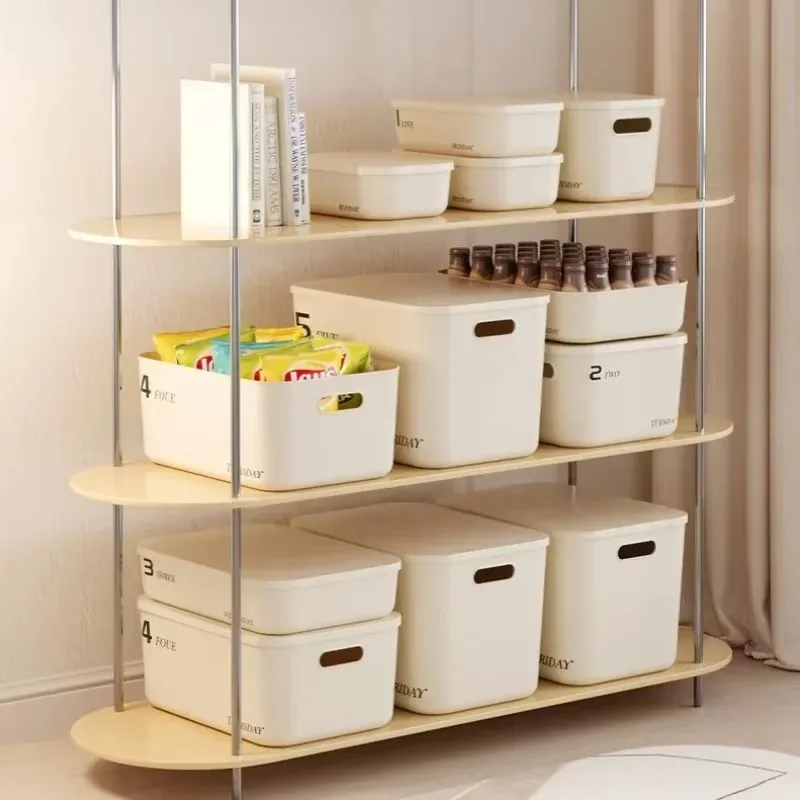 Storage Box with Lid Stackable Clothes Storage Box Dustproof Cosmetics Clothing Grocery Storage Bedroom Dormitory Storage Box