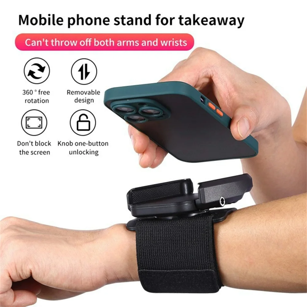 Handgelenk-Telefonhalter, 360° drehbar, abnehmbar, verstellbar, Sporthalterung zum Laufen, Radfahren, Fahren, universelle Handy-Unterstützung – Detail 3