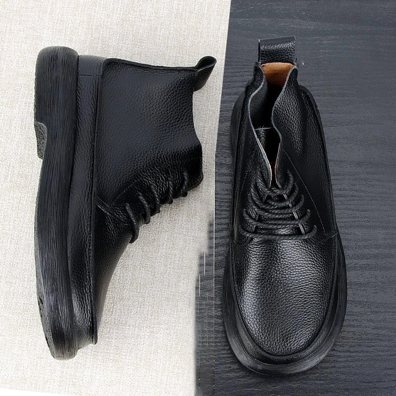 LIHUAMAO black Cow Leather Work boots motorcycle western work casual Men Shoes outdoor footwear shoes winter oots