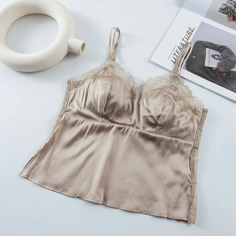 MadBlack-19MM 93%Silk Sexy Sling, Lace Patchwork, Women Comfortable Back Beauty Thin Camisole, 2026 Spring Summer New T64613CC
