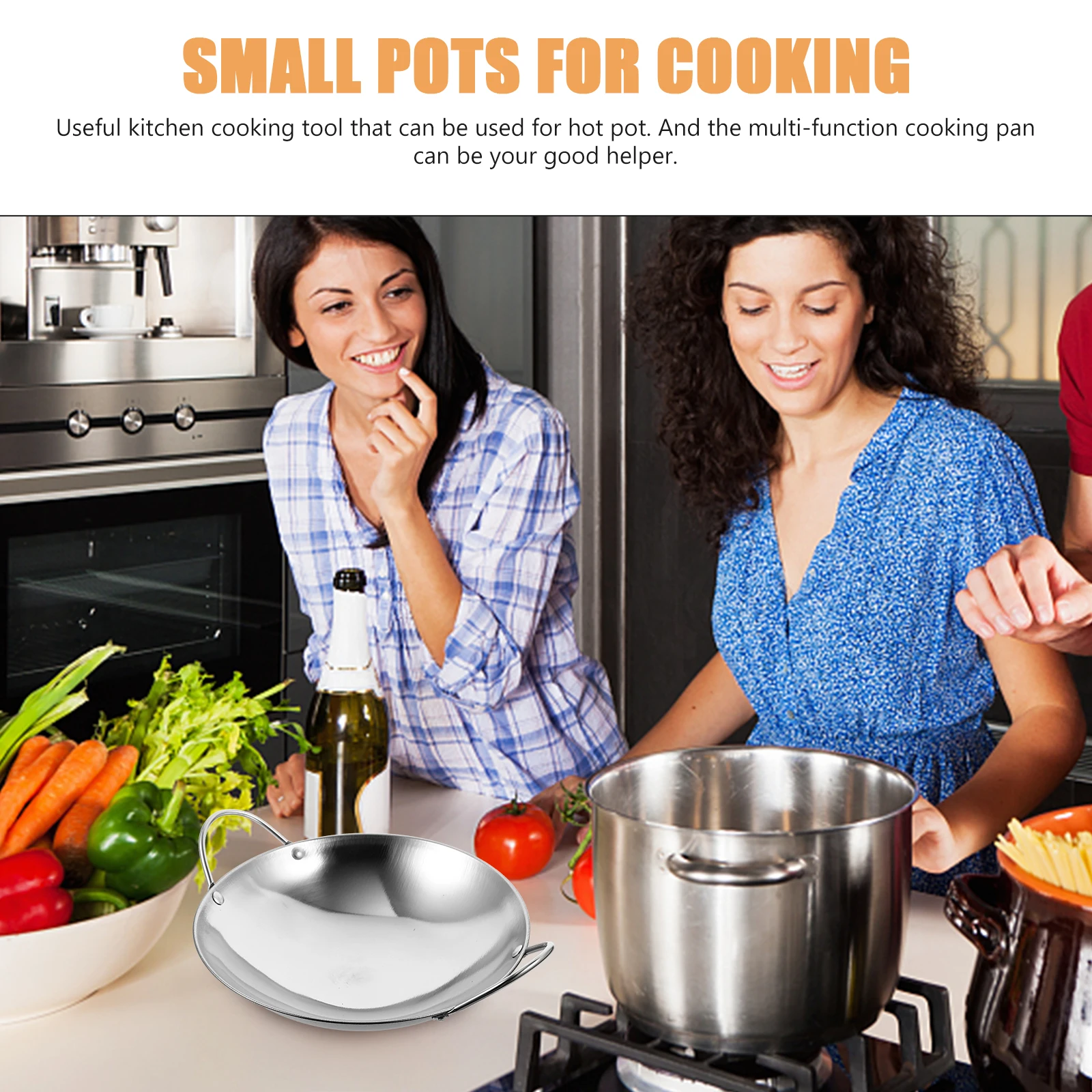 

2 шт., кухонный вок из нержавеющей стали, утолщенная сковорода с двойной ручкой для кухни, дома, ресторана, термостойкая сковорода для жарки на открытом воздухе