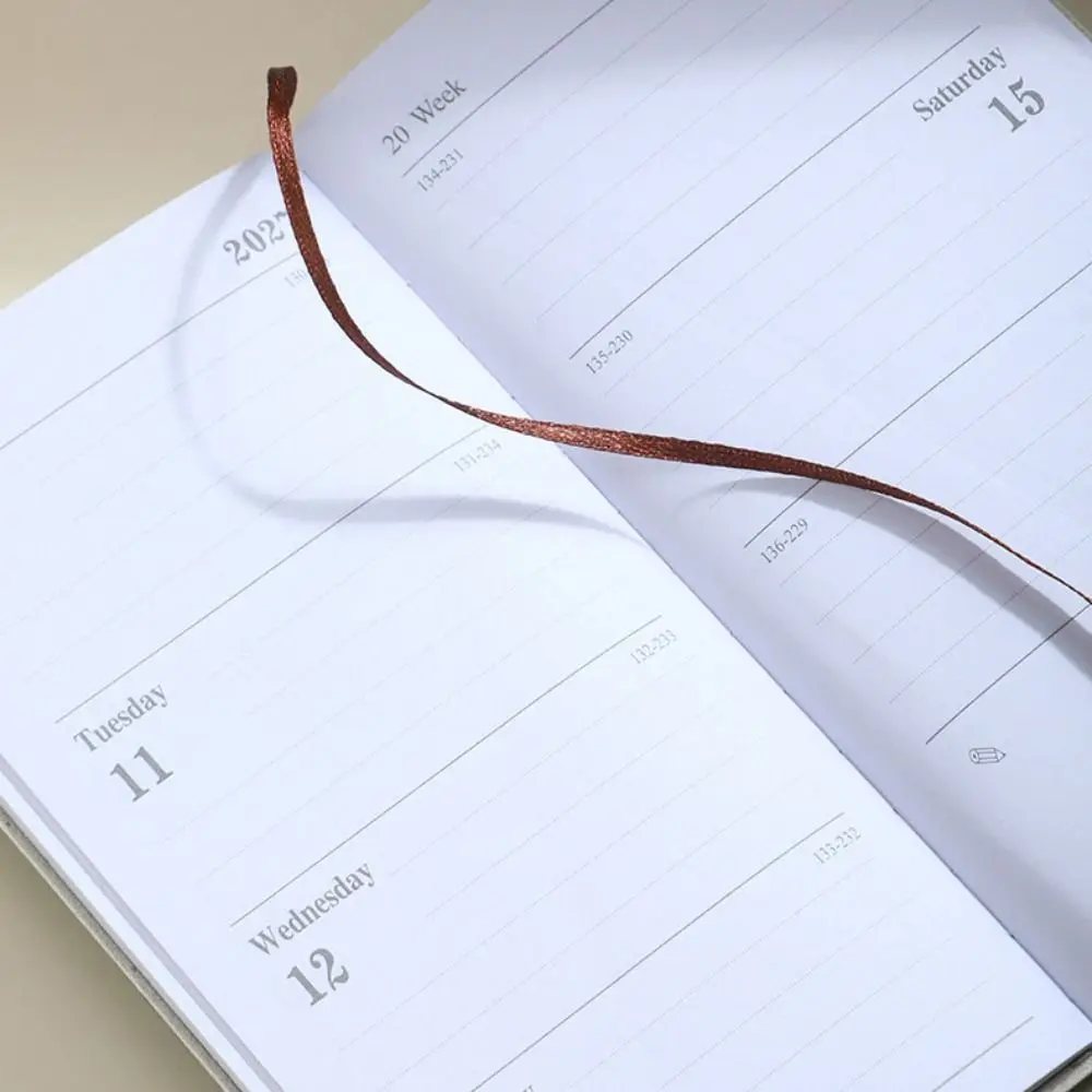 English 2027 Schedule Planner Notepad Wear-resistant A6 To-do List Notebook Simple Leather Cover Personal Schedule Journal