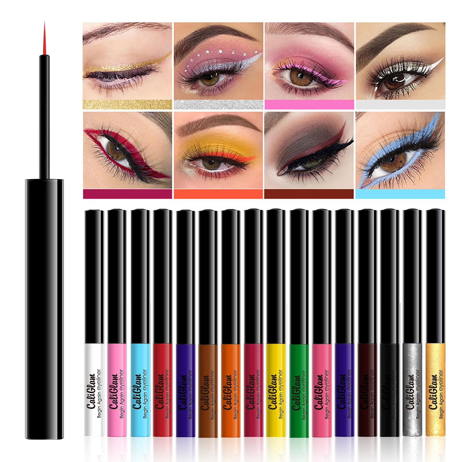 16 color matte eyeliner liquid pen set, waterproof and non smudging fine nib multi-color eyeliner