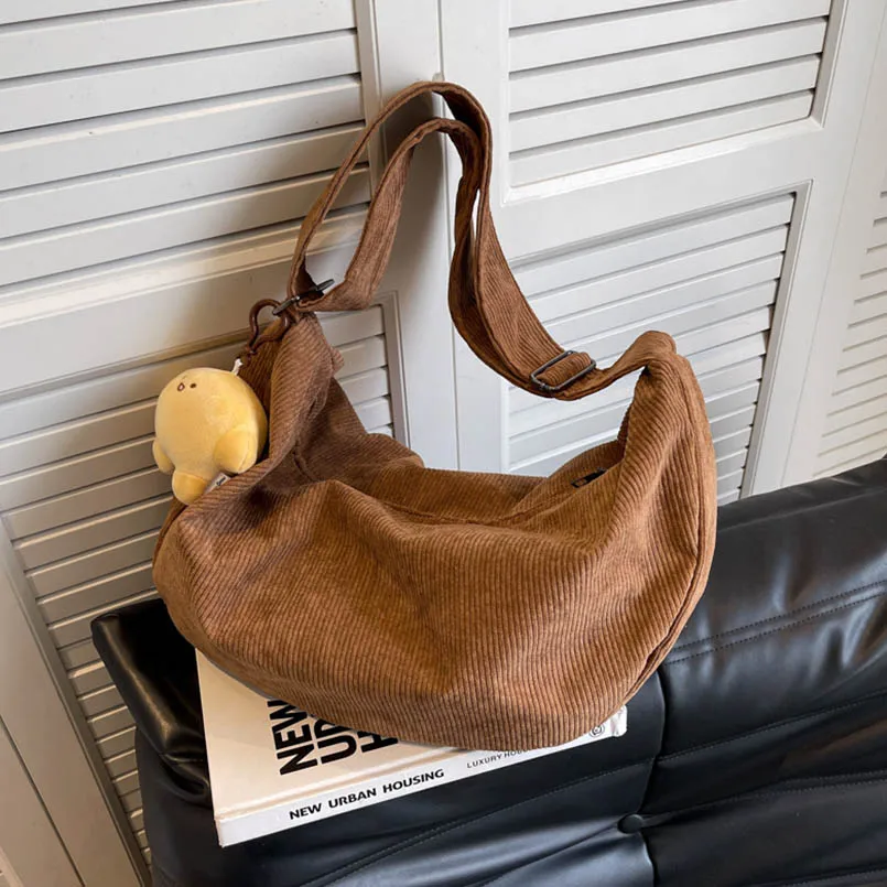 Corduroy Women Campus Large Capacity Shoulder Crossbody Messenger Bag Hobos Female Sumpling Purse
