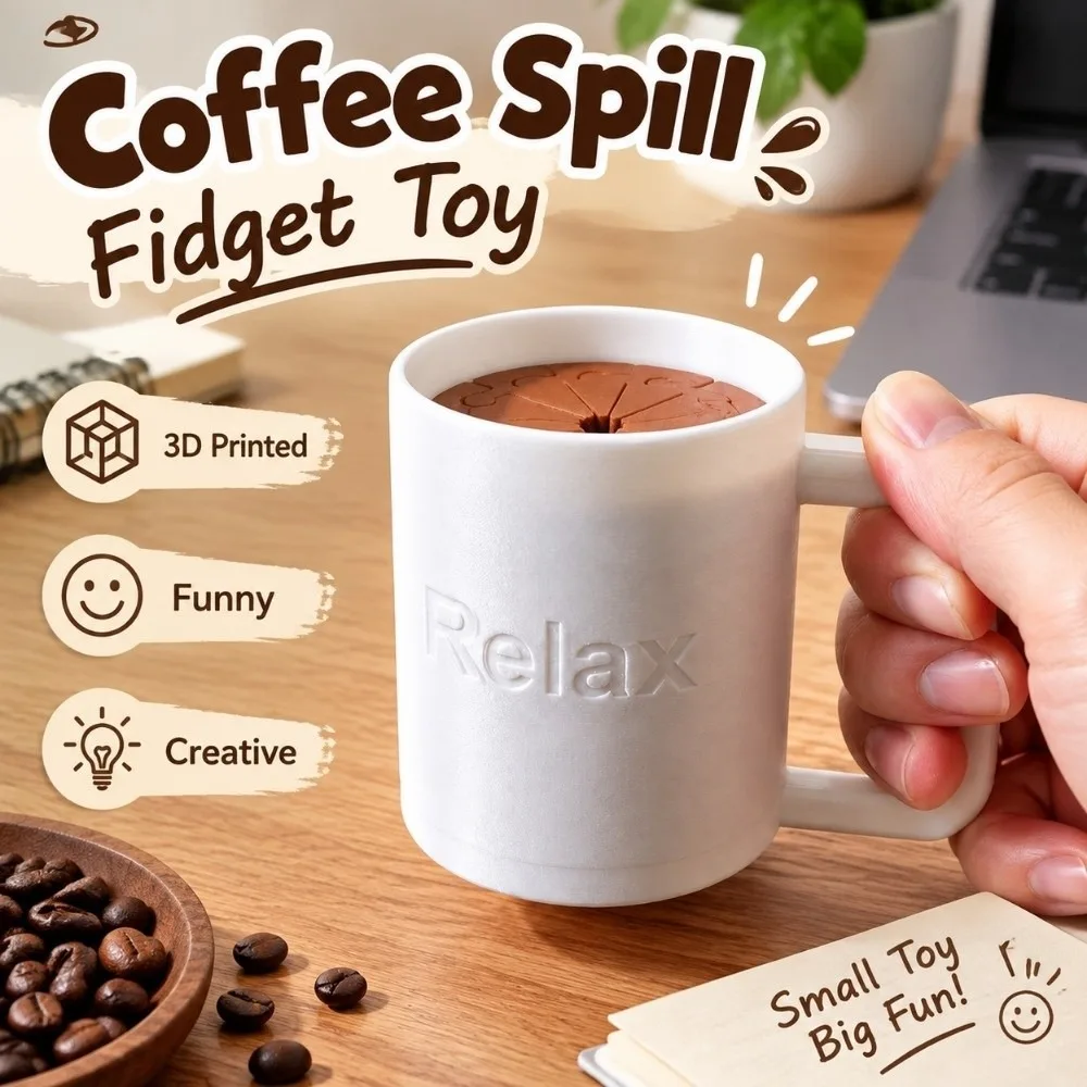 3D Printed Coffee Spill Fidget Toy Portable Funny Gift Coffee Cup Decompression Toy Creative Telescopic