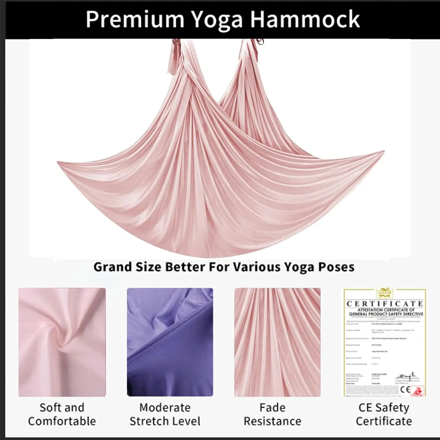 5.5 yards/5 meters Aerial Yoga Hammock Set, Medium Elastic Yoga Belt with Accessories, Anti-Gravity Yoga Swing, Pilates Hammock