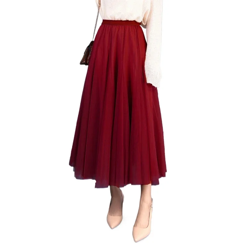 

Элегантная сетчатая плиссированная юбка с высокой талией, женская Saias Harajuku, повседневные свободные длинные юбки, Vestido De Festa, женская одежда Jupe Femme