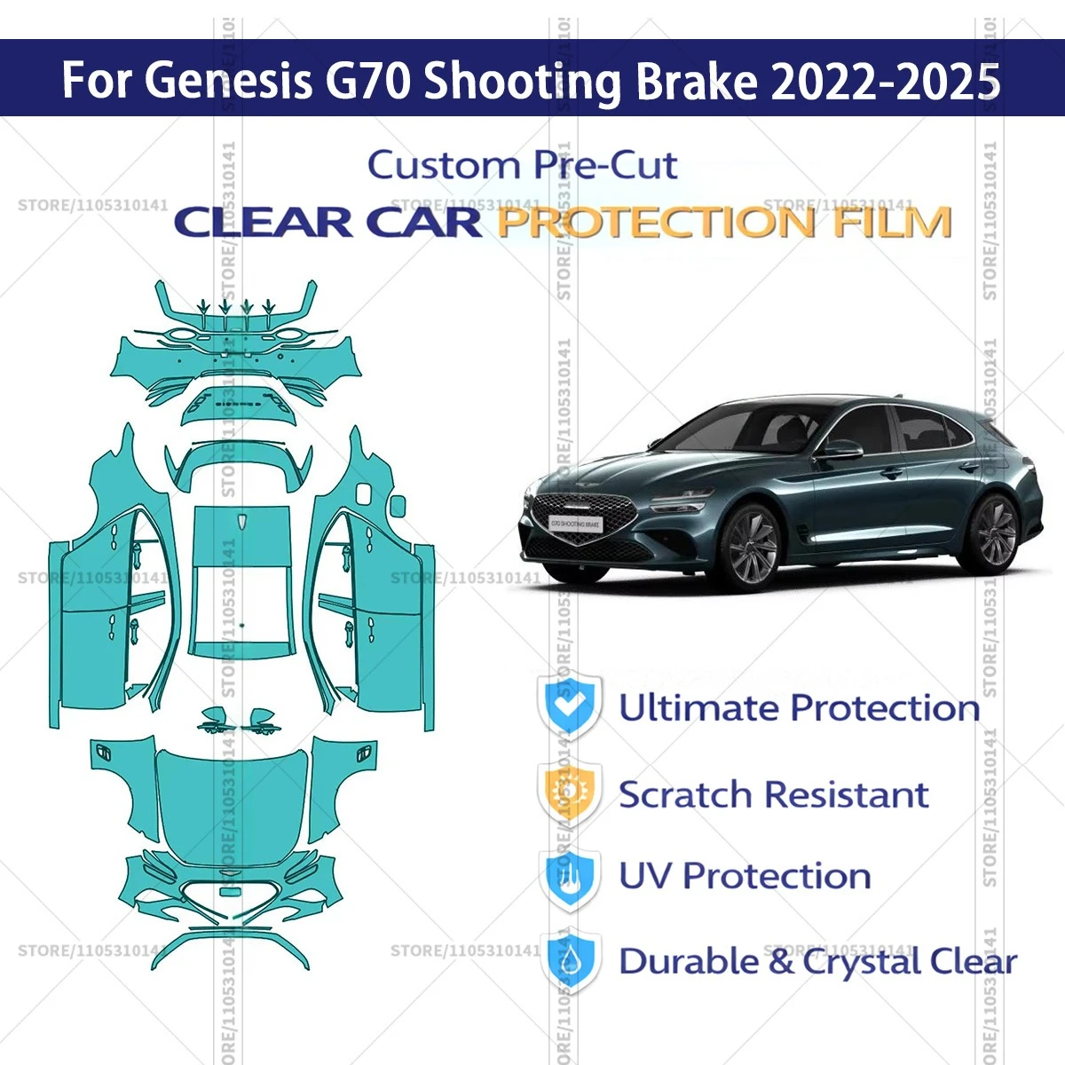 

Предварительно нарезанная прозрачная защитная пленка PPF для автомобиля, полная защита кузова для Genesis G70 Shooting Brake 2022-2025