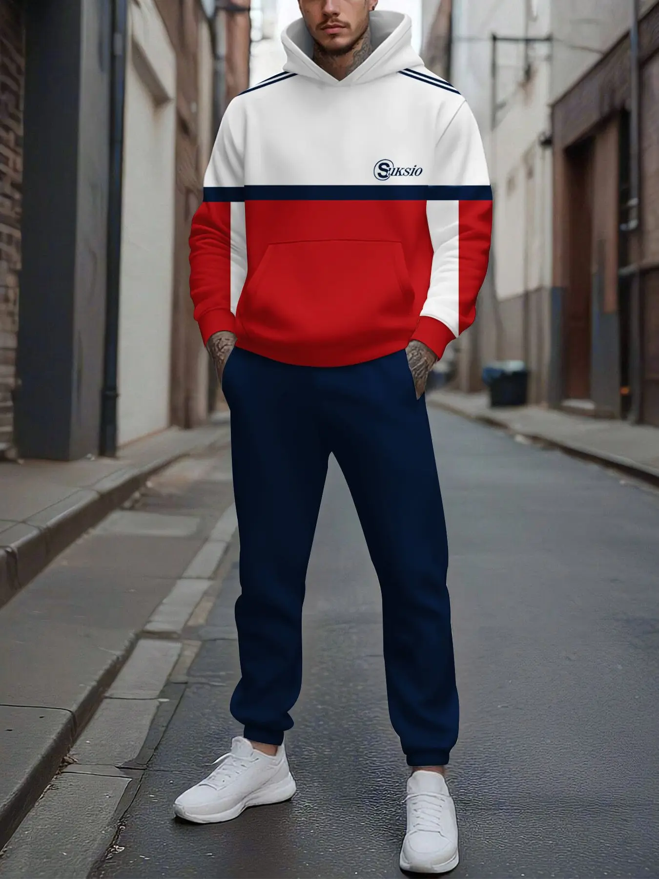 Conjunto de 2 piezas, conjunto deportivo de manga larga y pantalones largos a la moda para hombres europeos y americanos