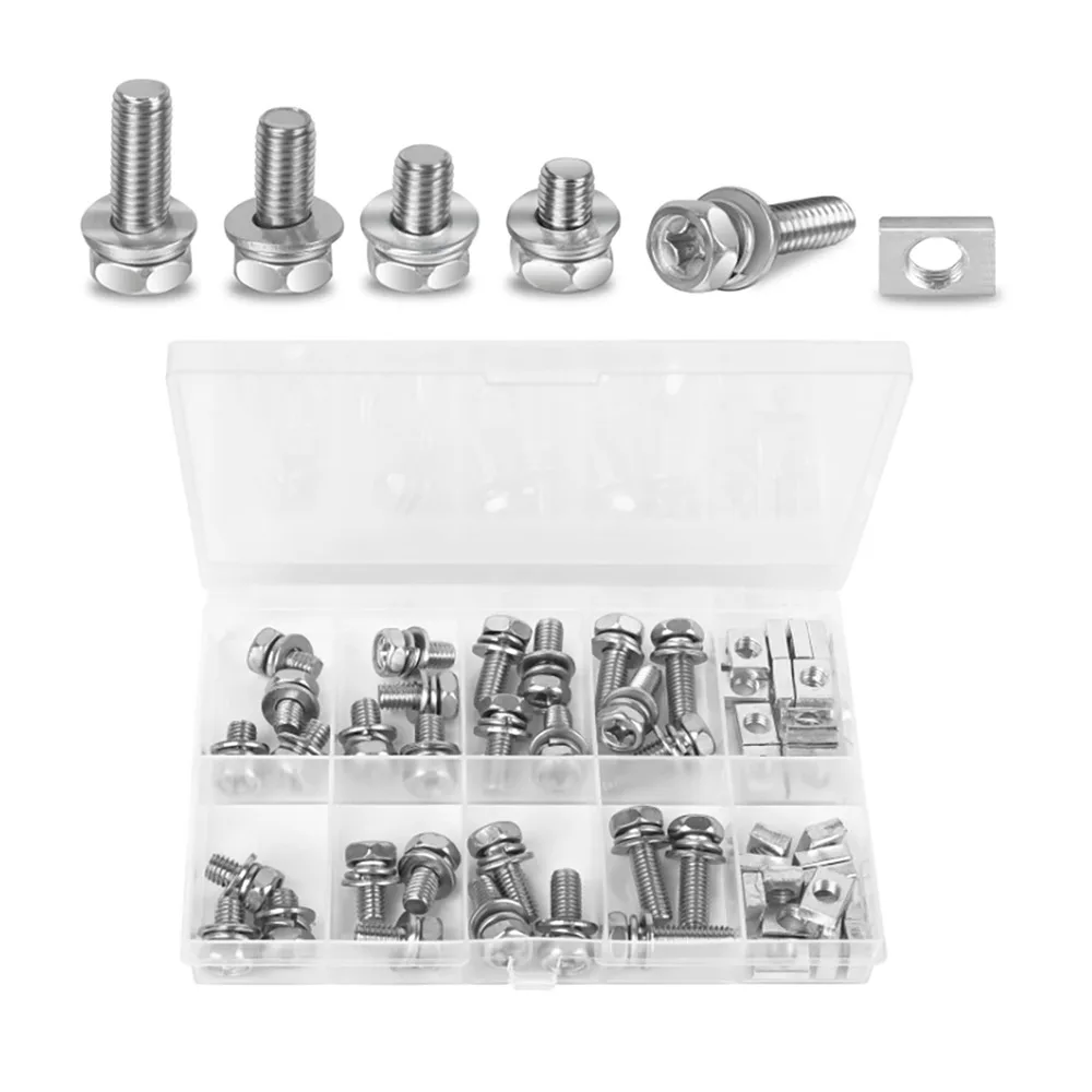 72PCS 304 Stainless Steel Battery Bolt with Square Nut Kit Motorcycle Battery Terminal Bolts and Nuts Set M6x10/12/14/16/18/20mm