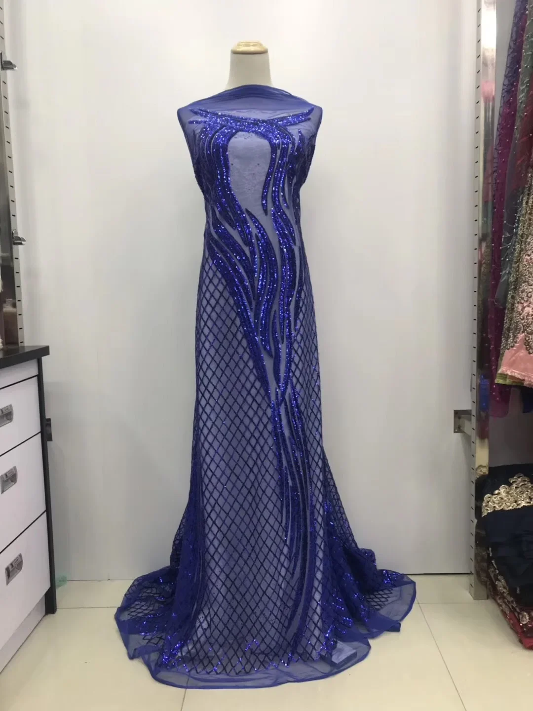 

Blue African Lace Fabric 2018 High Quality Lace Embroidery Lace Applique Nigerian Sequin Lace Fabrics For Wedding JL132