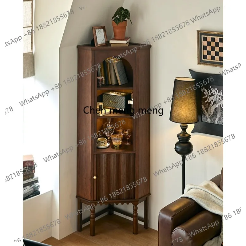 

French retro solid wood living room corner cabinet medieval triangular side cabinet integrated against the wall