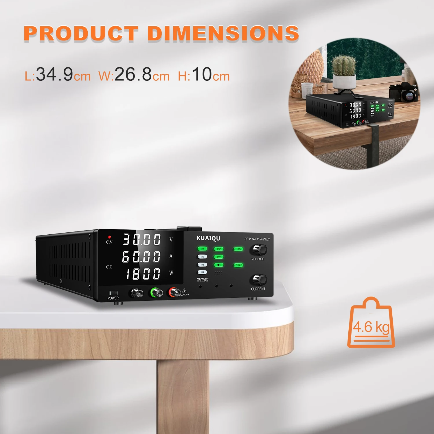 KUAIQU R-SPS3060S 1800W DC Power Supply 0-30V/60A 4-Digit Display OCP/OVP 4 Memory Groups USB/RS232 Encoder Knob for Industrial