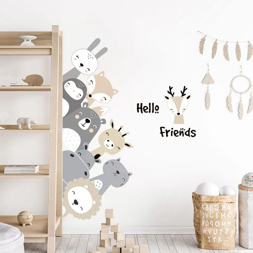 DIY autoadhesivo para habitaciones de niños pegatinas de animales decoración del hogar León oso pegatinas de pared Mural calcomanías guardería