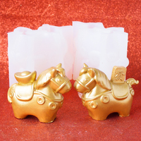 New Year Chinese Sycee Zodiac Get Rich Soon Gypsum Ornament Candle Mold Spring Festival DIY Horse Candle Silicone Mold Success