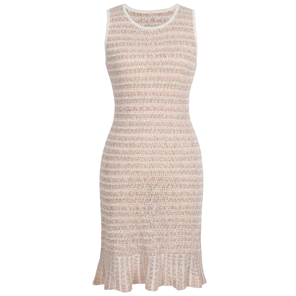 

Высококачественное летнее новое женское модное вязаное платье в полоску без рукавов с круглым вырезом и цветными блоками для светских встреч